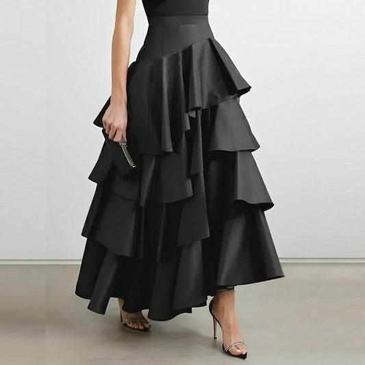 VONDA Plus Size Women Party Skirt 2024 Street High Waist Fashion Multi Layered Ruffled Hem Long Maxi Skirts Elegant Swing Bottom