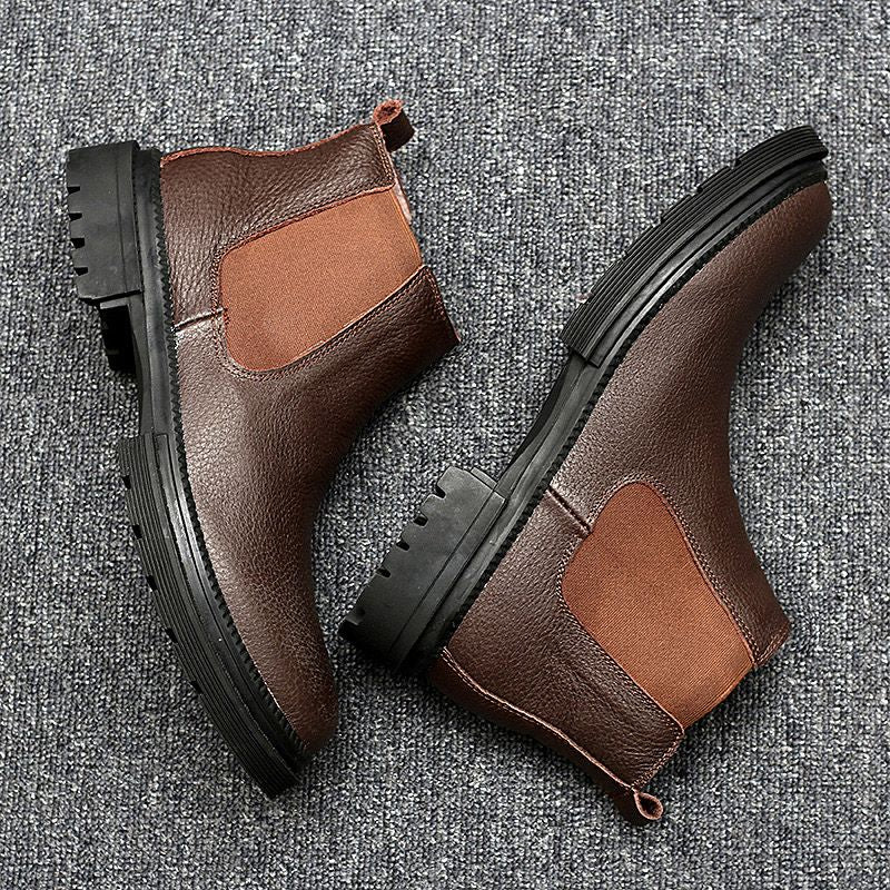 Genuine Leather Mens Chelsea Boots Slip on Male Casual Footwear All-match High Quality Ankle Boots Vintage Style Business Botas