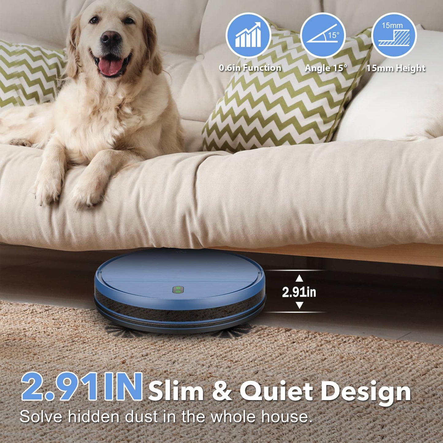 OMESER Blue Robot Vacuum and Mop Combo 2 in 1 Robot Mop and Vacuum 5000Pa Robotic Vacuum Cleaner Floor Carpet Washing Appliance