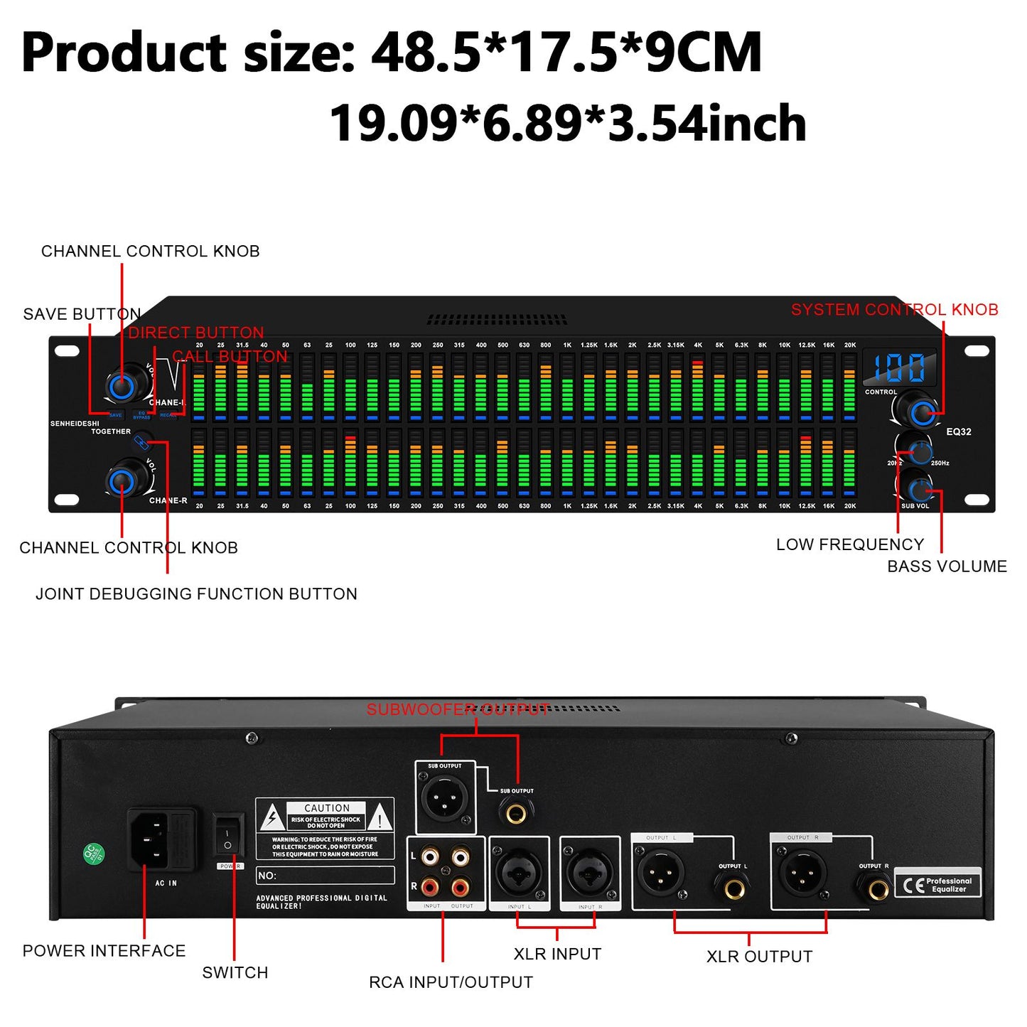 EQ31SUB Digital Equalizer 31 Stage Tuner Professional Stage Performance Noise Reduction Audio Processing
