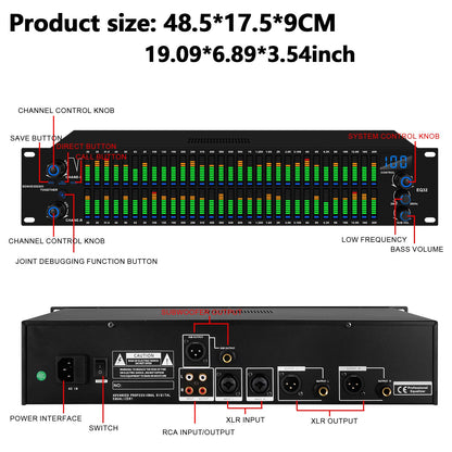 EQ31SUB Digital Equalizer 31 Stage Tuner Professional Stage Performance Noise Reduction Audio Processing