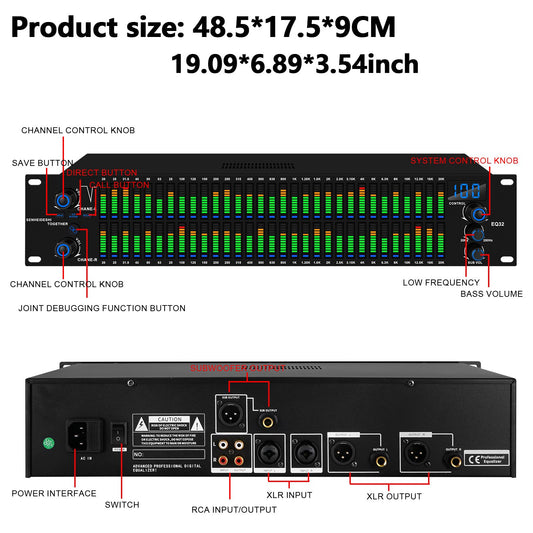 EQ31SUB Digital Equalizer 31 Stage Tuner Professional Stage Performance Noise Reduction Audio Processing