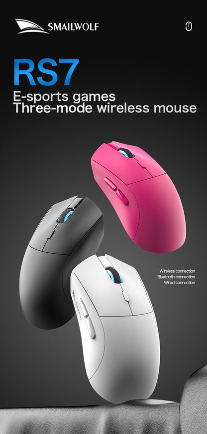 SMAILWOLF RS7 mouse gamer sem fio Bluetooth três modos e-sports 2000DPI mouse de escritório e jogos PAW3311 ajustável em seis velocidades