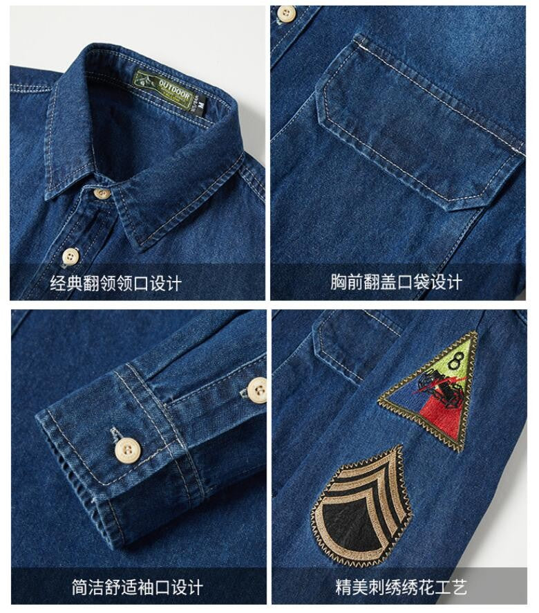 Men Long Sleeved Casual Denim Shirts High Quality Male Cotton Multi pockets Cargo Shirts New Spring Man Fashion Jeans Shirts 5XL