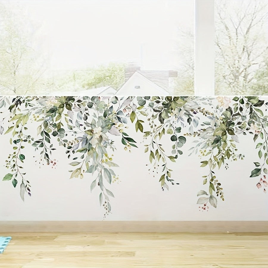 2pcs Plant Vine Flower Green Leaf Self-Adhesive Wall Stickers Removable Decorative Decal for Home Living Room Bedroom Background