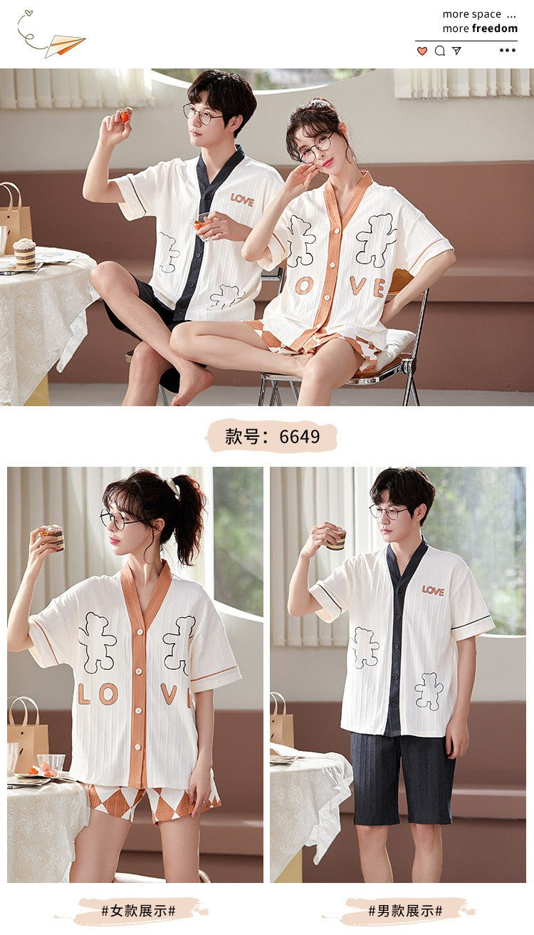 Japan Kimono Cartoon Couples Sleepwear Cotton Mens Women Summer Short Pajamas Set Loungewear for Young Girl Boy Home Clothes