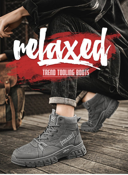 2025 new men's retro high top work boots, anti slip and durable hiking shoes, comfortable tactical desert outdoor men's shoes