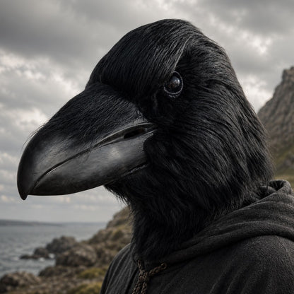 Black Raven Head Mask Realistic Full Head Latex Animal Costume for Halloween Carnival Cosplay