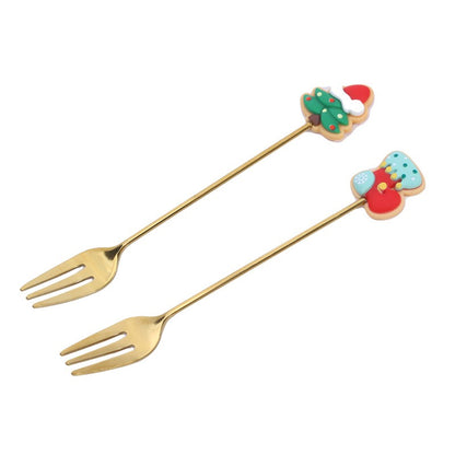 Christmas Gift  Deco Tableware Cutlery Set Elk Christmas Tree Decoration Dessert Spoon Fruit Fork Coffee Spoon Cutlery Gift