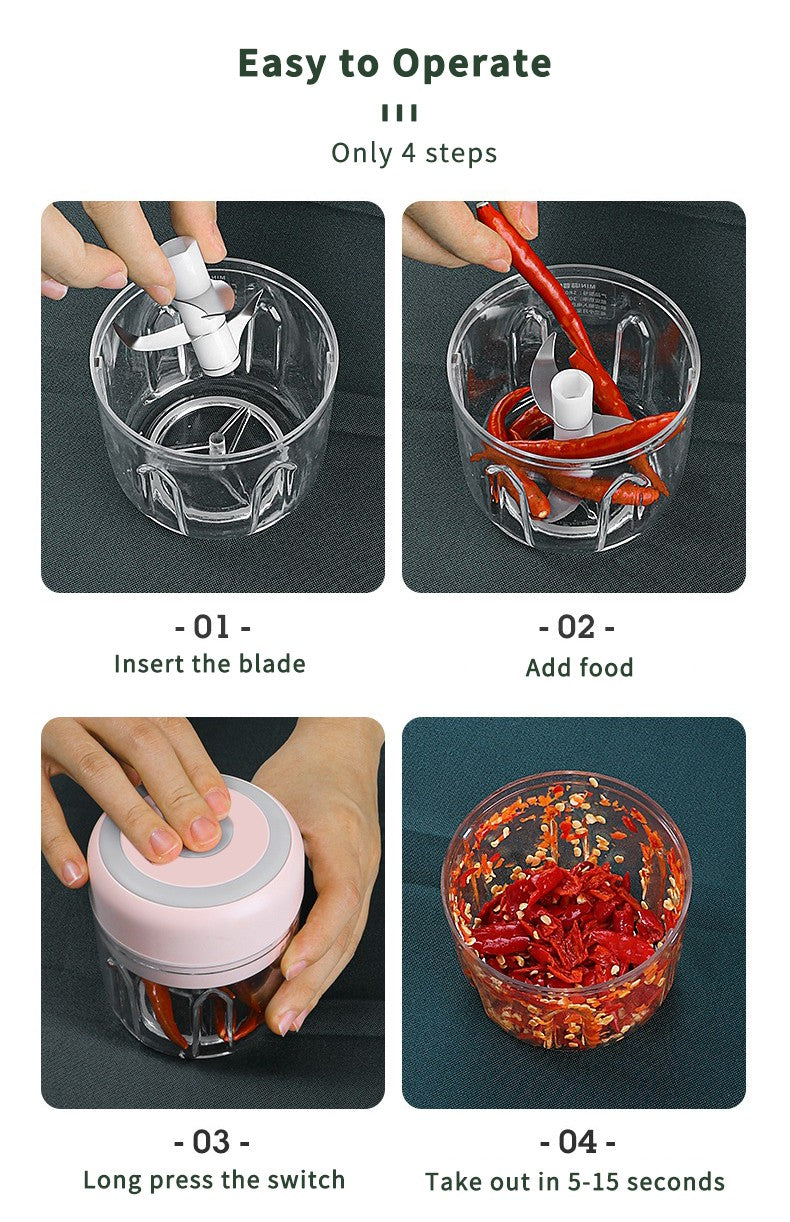 HiPiCok Moedor de Carne Elétrico Triturador de Alho Picador de Alimentos Mini Triturador de Alho Máquina de Moer Legumes USB Utensílios de Cozinha