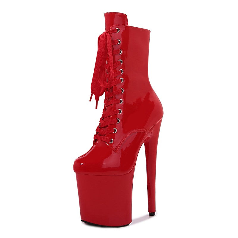 Sexy Knight Boots Women 8-inch High Heels Fashion Models Shoes Nightclub Cross Lace-up Pole Dancing Stripper An kle Short Boots