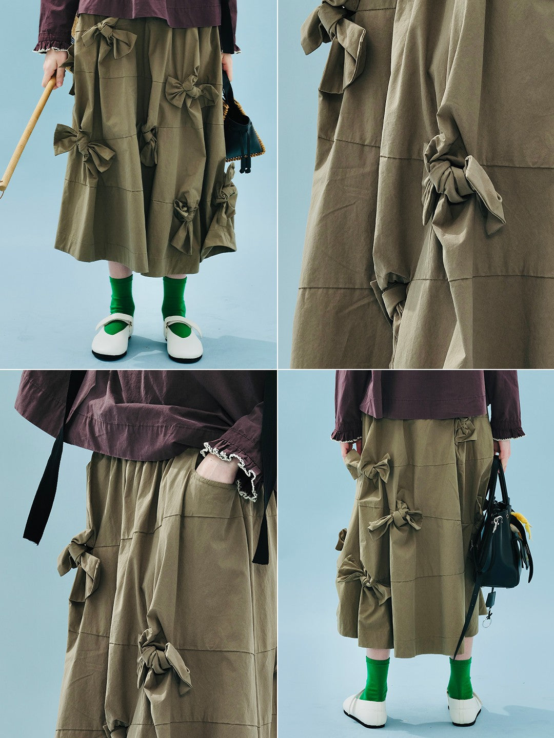 imakokoni 2025 Early Autumn Artistic Washed Braided Bow Half-Dress Casual Retro Women's A-Line Skirt255188