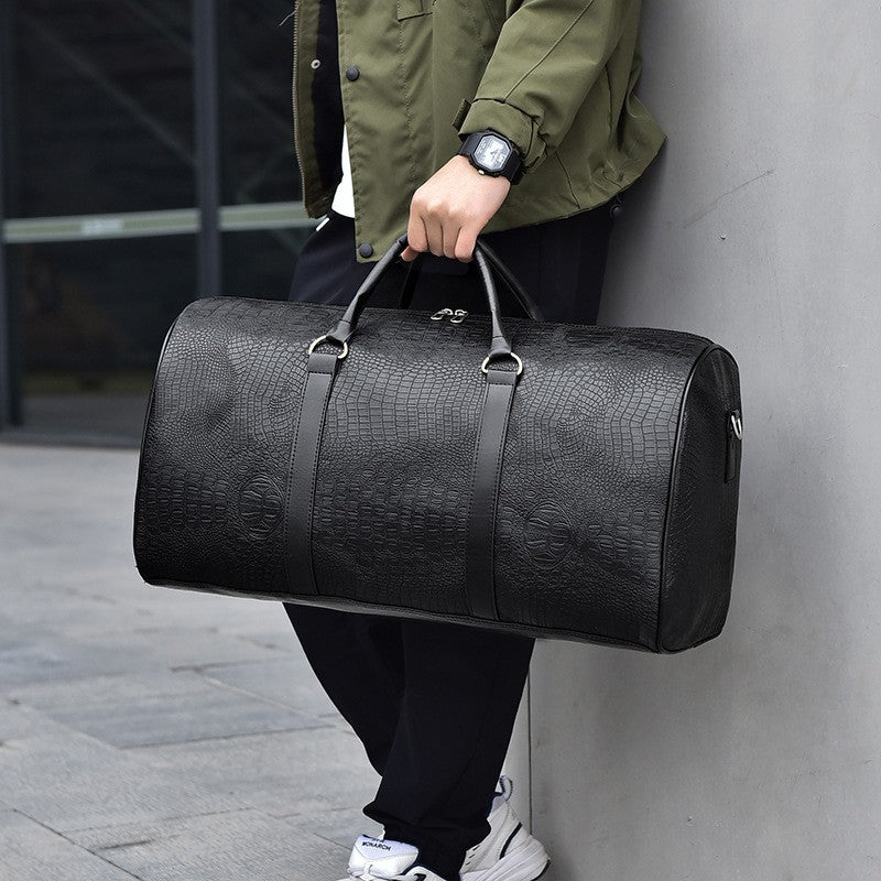 Large Capacity Travel Duffle Bag for Men PU Leather Crocodile Pattern Waterproof Sports daily casual Tote Bag women
