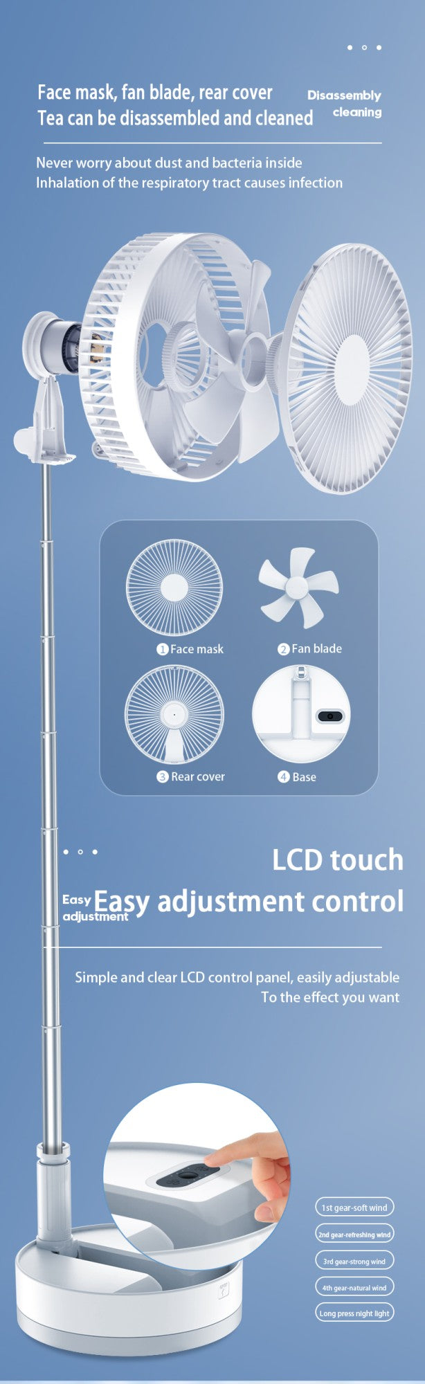 P10 10800mAh Folding Portable Fan USB Remote Control Air Cooler Silent Rechargeable Wireless Floor Standing Fan for Camping Desk