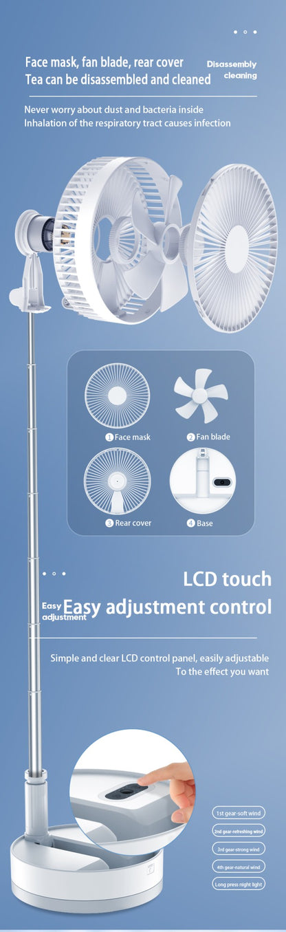 P10 10800mAh Folding Portable Fan USB Remote Control Air Cooler Silent Rechargeable Wireless Floor Standing Fan for Camping Desk