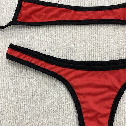 Retro Shoulder Strap Adjustable Backless Simple Summer Split Bikini Y2K Aesthetic Sexy Spice Girl Beach Contrast Color Swimsuit