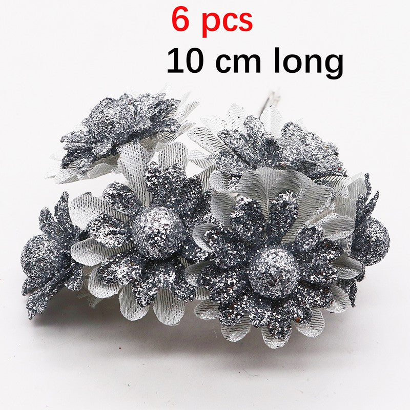 6PC Artificial Flowers Wedding Bouquet Scrapbook Christmas Decoration Wreath Home Garden Silk Stamen Tea Roses Bud Diy Gift Box