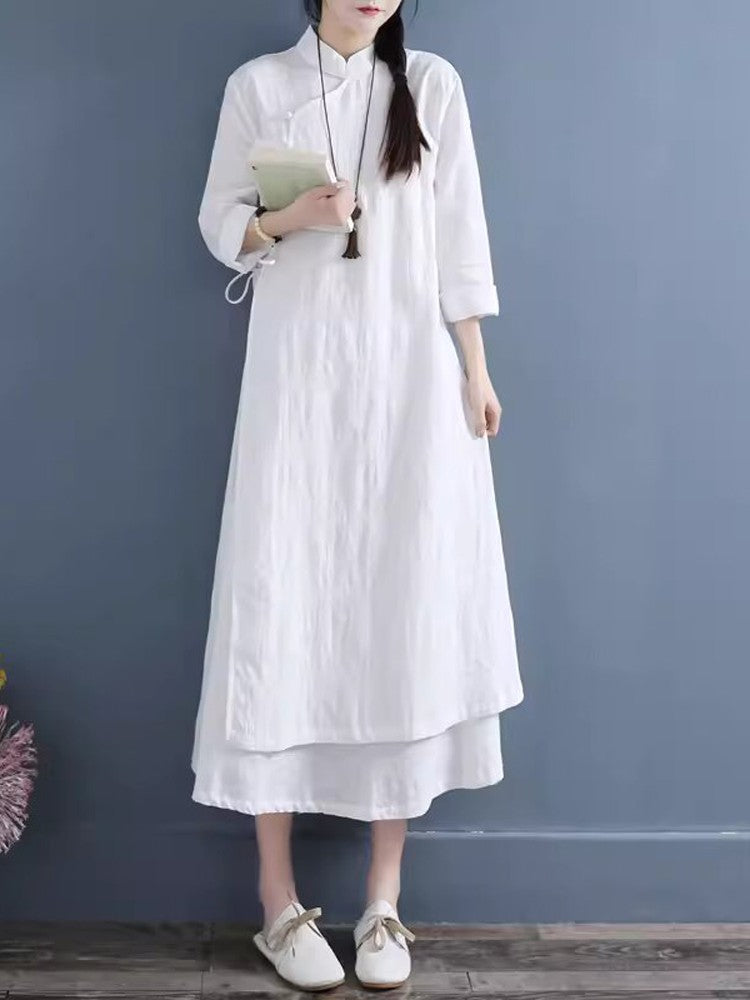 NYFS 2025 Spring Autumn New Womens Dresses Vestidos Robe Elbise Loose Plus Size Cotton Linen Double Layer Long Dress