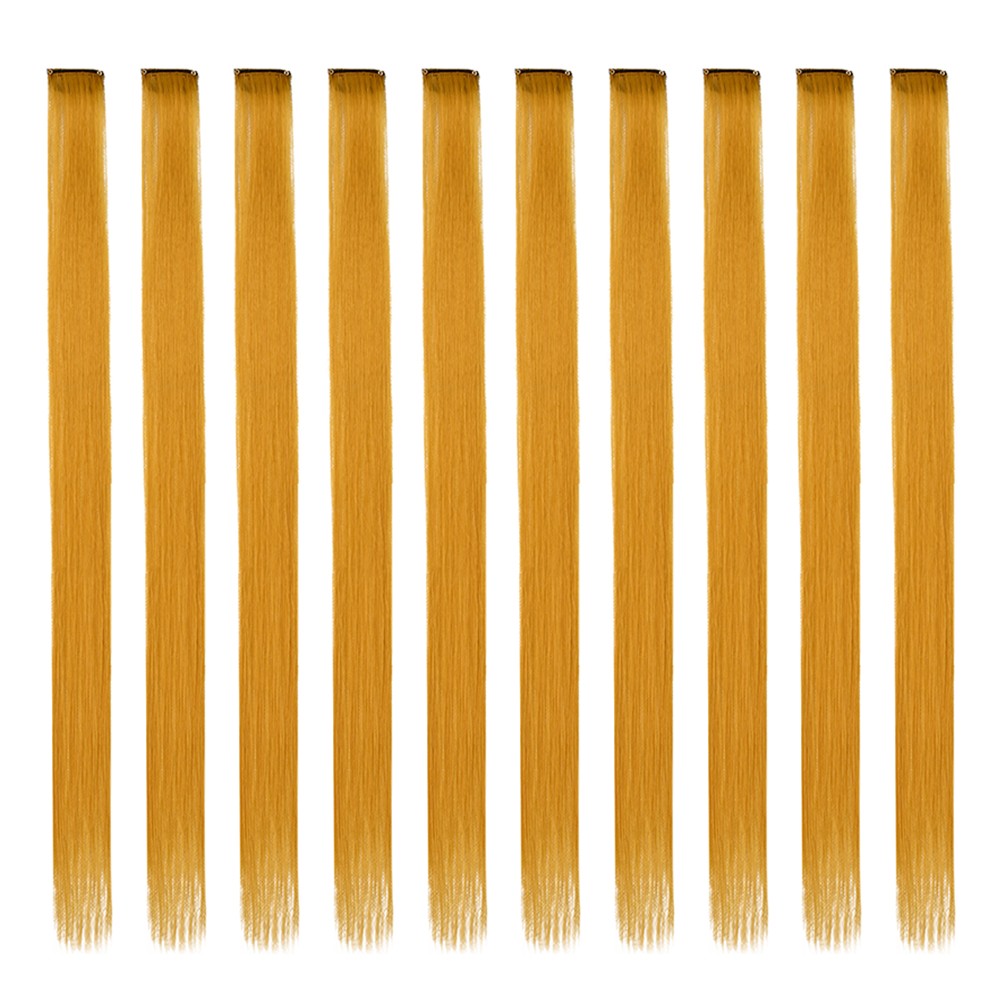 Mechas Coloridas Cabelo Sintético 10 Peças Extensões de Cabelo Liso 55 cm Com Presilha Aplique para Mulheres Festa Cosplay Presentes