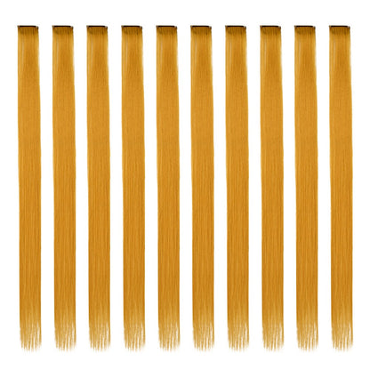Mechas Coloridas Cabelo Sintético 10 Peças Extensões de Cabelo Liso 55 cm Com Presilha Aplique para Mulheres Festa Cosplay Presentes