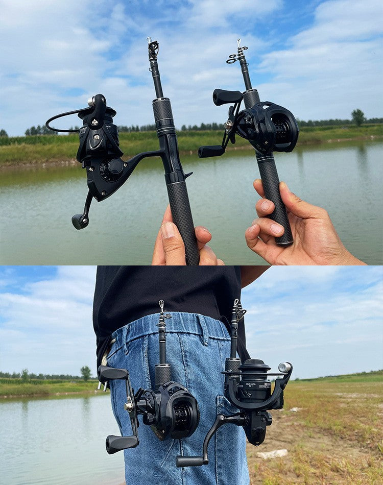 Vara de pesca curta portátil de micro haste de 28 cm, haste branca, com carretel de pesca telescópico ejetor, material de pesca