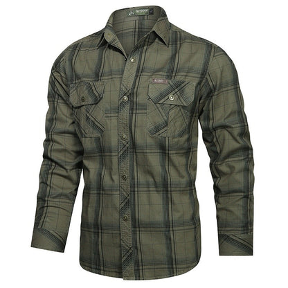 Spring and Autumn New Pure Cotton Plaid Long Sleeve Military Quick-drying Versatile Shirt Men's Casual Tactical Cargo Shirt