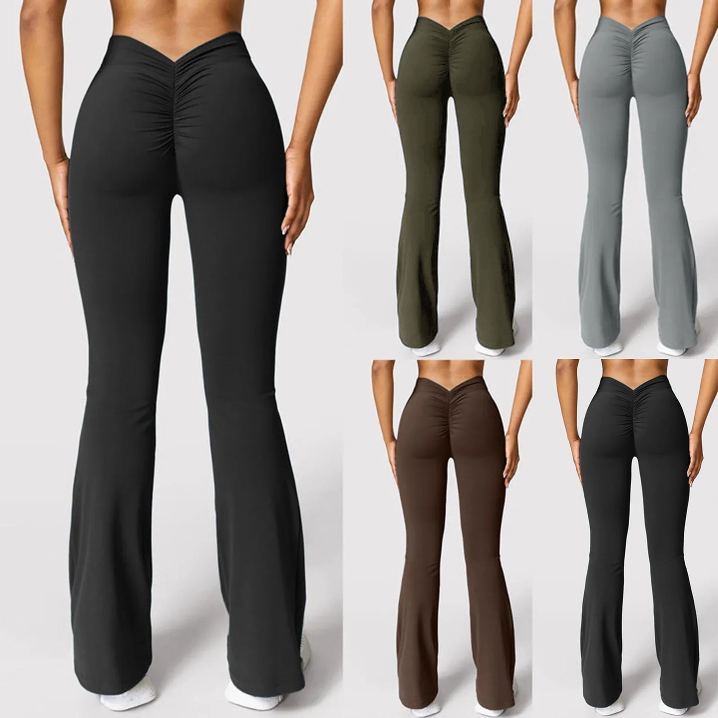 Fashion flared pants women's V back waist sports pants high waist buttocks beautiful buttocks fitness pants solid color tight La