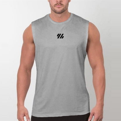 Mens Running Sleeveless Sport Tank Tops Gym Bodybuilding Fitness Workout Muscle Vests Mesh Cool Breathable Quick Dry T-Shirts