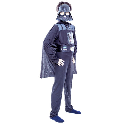 Boys Classic Movie Mask Costume Printed Cartoon Darth Vader Cape Armor Onesie Halloween Kids Fantasy Cosplay Costume