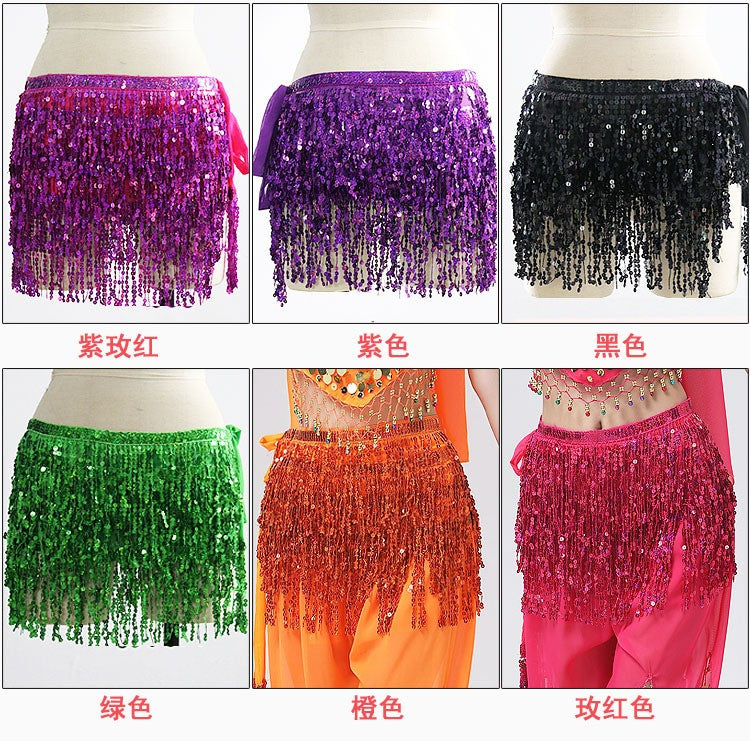 Sexy Sequins Tassel Dancewear Mini Skirt Women Clothes Jupe Femme Belly Dance Skirts Ladies Faldas Performance Stage Bottom Saia