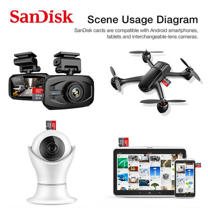 Cartão Micro tf SD 100% Original SanDisk Classe 10 Cartão TF 32GB 64GB 128GB Cartão de Memória para Celular Tablet Cartão Flash