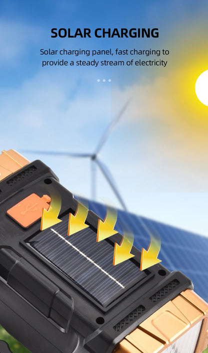 Portable Powerful Solar LED Flashlight With COB Work Lights USB Rechargeable Handheld 4 Lighting Modes Outdoor Solar Torch Light