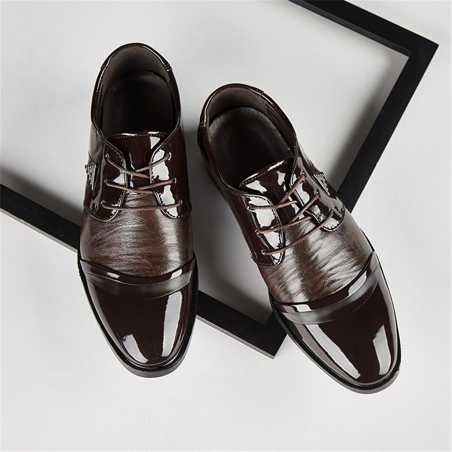 Mens Lace Up Dress Shoes Modern Formal Business Casual Office Suit Tuxedo Patent Leather Oxford Shoes