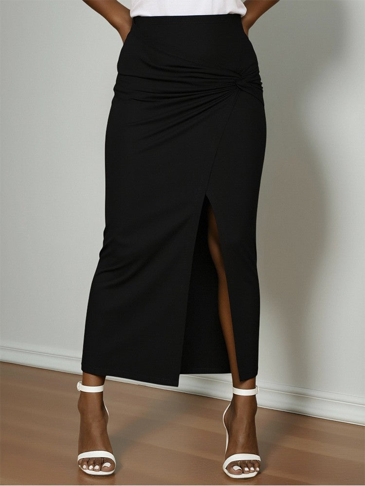 plus Size Elegant Halter Long Dress for Women Twisted Design Slit Skinny Casual Pure Color Holiday Mature Women's Fashion