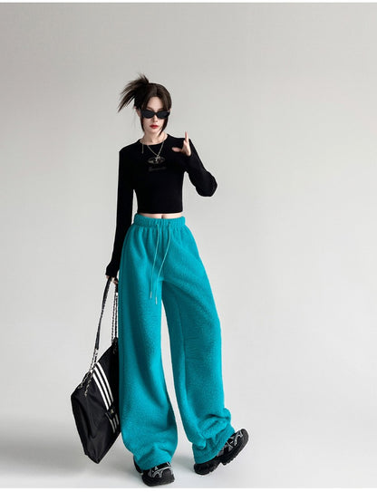 2025 New Winter Velvet Thick Pants Men Warm Straight Casual Pants Streetwear Loose Wide Leg Pants Thicken Lamb Wool Trousers