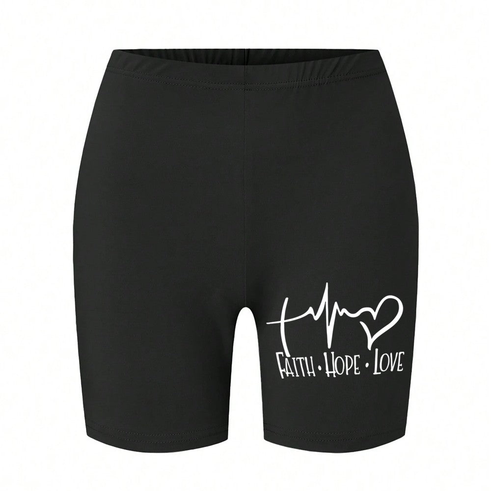 Trend Women Sports Shorts  Simple White Line Letter Graphic Print Tight Shorts High Elastic Comfortable Soft Thin Female Clothes