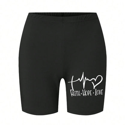 Trend Women Sports Shorts  Simple White Line Letter Graphic Print Tight Shorts High Elastic Comfortable Soft Thin Female Clothes