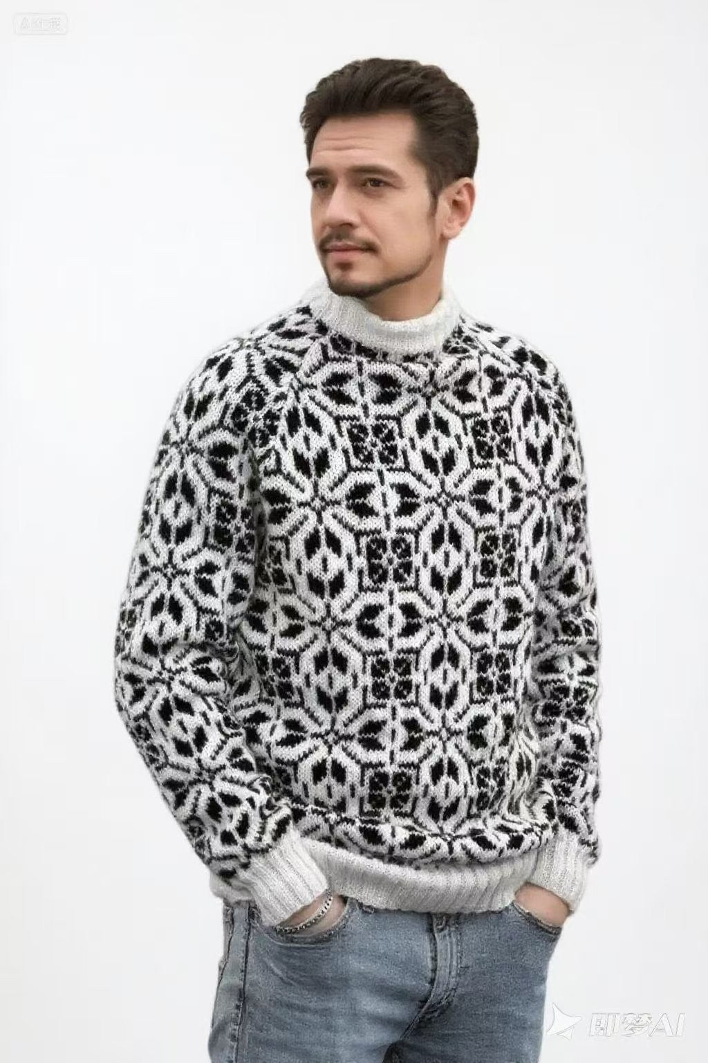 New Style Simple Retro Fresh Jacquard Sweater Loose Street Pullover Contrast Color Long Sleeve Knitted