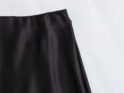 MUJER Woman 2025 Satin Skirt Women High Waist Long Skirts For Women Summer Black Midi Skirt Woman Office Elegant Women's Skirts