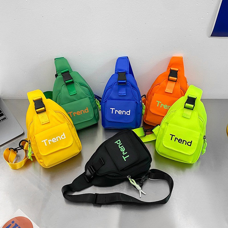 Bolsa de ombro infantil de cor lisa com letras simples, moderna, de nylon, para crianças, bolsa transversal, fofa, casual, para meninos, pochete, bolsa de mão
