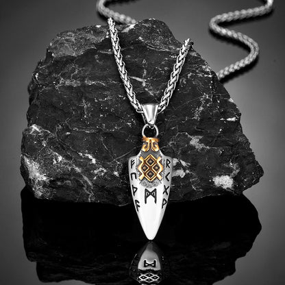Colar de Runas Nórdicas Lança de Odin Gungnir Masculino Dourado Aço Inoxidável Pingente Ponta de Flecha Valknut Talismã Joias Vikings Masculinas