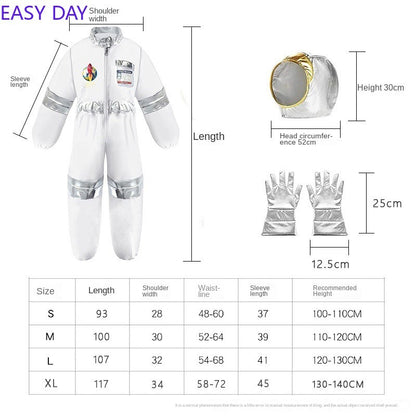 Fantasia de Astronauta Infantil Macacão de Cosplay Desenho Animado Festa Espacial Meninos Meninas Roupa de Astronauta Luvas de Macacão Branco Infantil