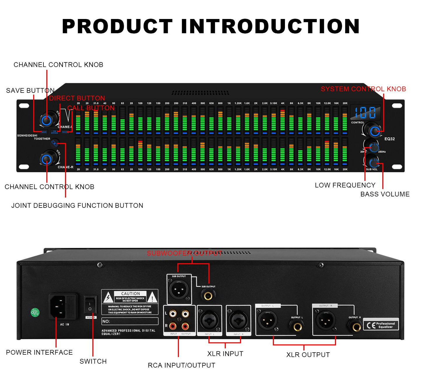 EQ31SUB Digital Equalizer 31 Stage Tuner Professional Stage Performance Noise Reduction Audio Processing