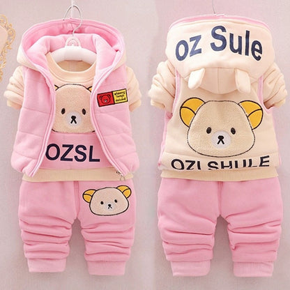 Boys Clothes Suit Autumn Winter Warm Baby Girl Suits Kids Vest+Tops+Pants 3Pcs Children Fashion Cartoon Print Casual Outfits