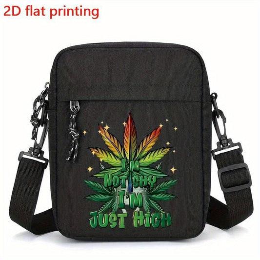 Men's Shoulder Bag with Leaf Design "Not Cheap Just Rich" Slogan Fashion Portable Male Small Crossbody Bags Leisure Phone Bag