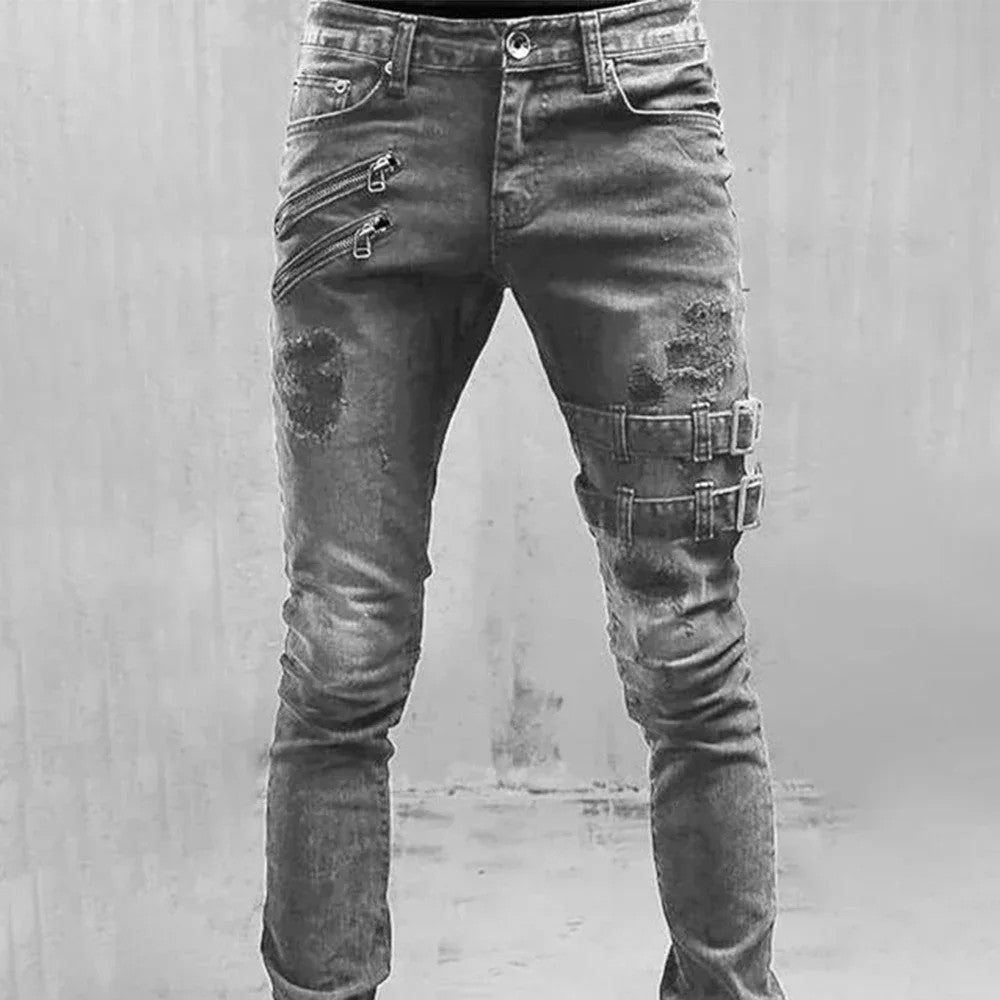2024 Plus Size Straight Jeans Man Pants Spring Summer Boyfriend Jeans Streetwear Skinny Zips 3 Colors Cacual Long Denim Trousers