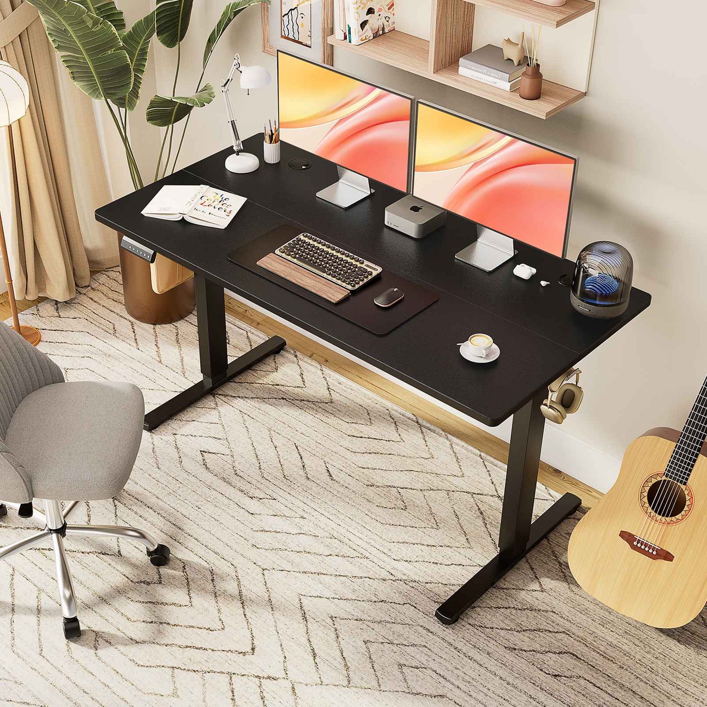 Mesa de Escritório Elétrica Ajustável em Altura JHK, Estação de Trabalho Ergonômica com Estrutura de Metal para Casa e Escritório