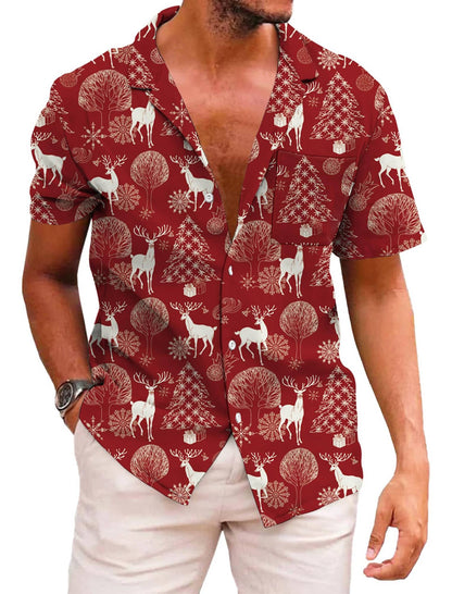 KYKU Hawaiian Shirts for Men Santa Claus Party Casual Button Down Short Sleeve Shirt with Pocket