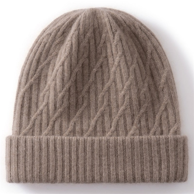 Autumn Winter 100% Cashmere Hat Double Layer Thickened Reversible Cold-Proof Unisex Knitted Wool Hat Versatile Ear Protection