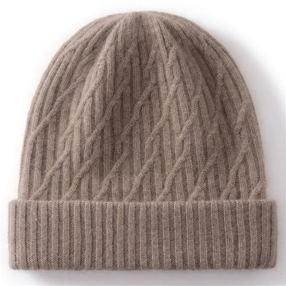 Autumn Winter 100% Cashmere Hat Double Layer Thickened Reversible Cold-Proof Unisex Knitted Wool Hat Versatile Ear Protection